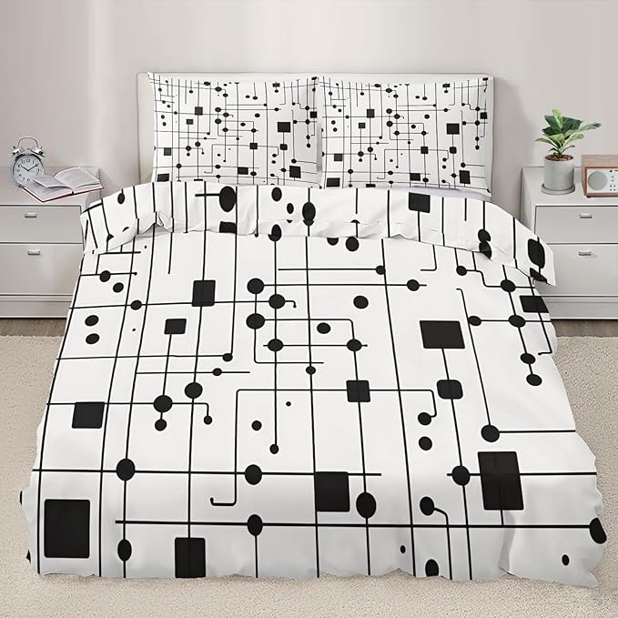 Black White Duvet Cover Oversized King, Modern Striped Square Geometric Block Bedding Set 3 Piece, Abstract Minimalism Art Patterned Comforter Cover with Zipper Soft Microfiber, 2 Pillowcases