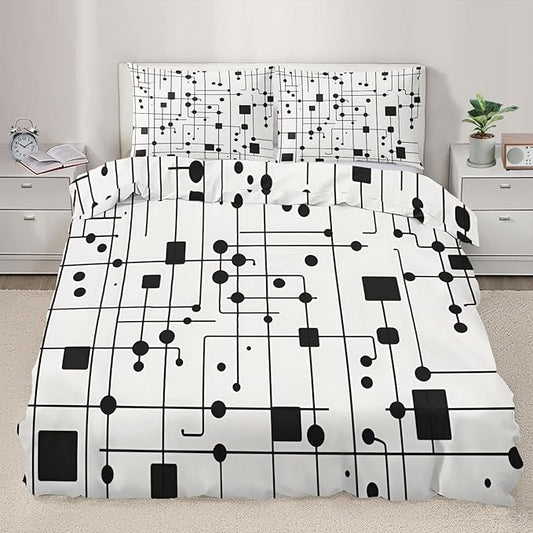 Black White Duvet Cover Oversized King, Modern Striped Square Geometric Block Bedding Set 3 Piece, Abstract Minimalism Art Patterned Comforter Cover with Zipper Soft Microfiber, 2 Pillowcases