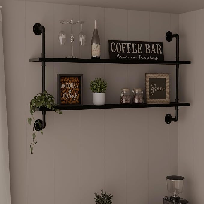 HDDFER Floating Bookshelf Shelves Industrial Pipe Shelving Pipe Shelf Rustic Black Wall Shelves 36 Inch Farmhouse for Wall Mounted