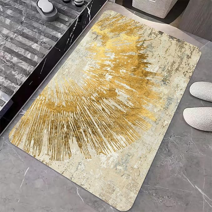 Diatomaceous Earth Bath Mat,Abstract Art Golden Sun Non-Slip Volume Super Absorbent Fast Drying for Bathroom Kitchen Door mat,Eco-Friendly Easy to Clean 20×31Inch (50 * 80cm)
