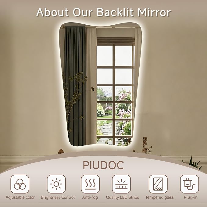 24“x36” Irregular Backlit Bathroom Mirror with Lights, Abstract Vanity Mirror with Lights, Anti-Fog Wall Mirror,Dimmable