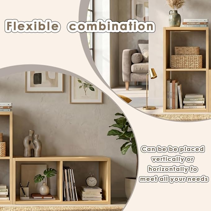 Endearing Limons【2026 Wooden Thick Border】 2 Cube Shelf Storage Organizer with Anti-Tipping Kits + Reversible Open Back Bookcase (11 * 11 Unit Cell Oak)