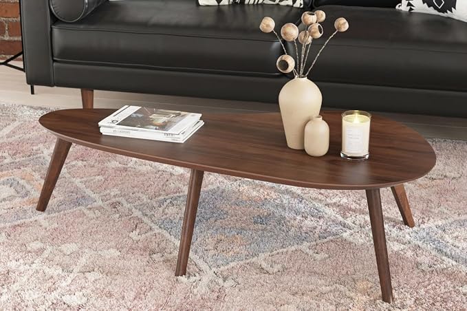 Inmod Kidney Shaped Coffee Table, Walnut Mid Century Modern Coffee Table