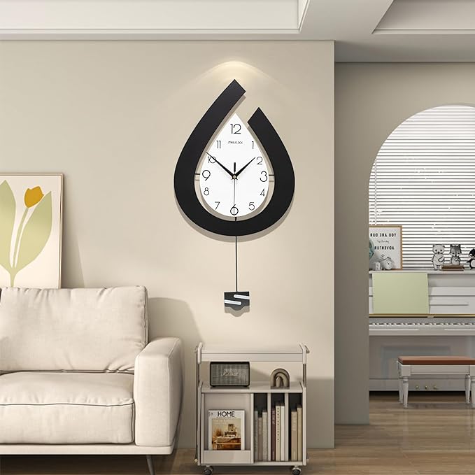 Large Decorative Wall Clock for Living Room Decor Big Pendulum Modern Wall Clock for Kitchen Bedroom Bathroom Non Ticking Silent Clock Wall Decor Battery Operated for Home 31.5 Inch