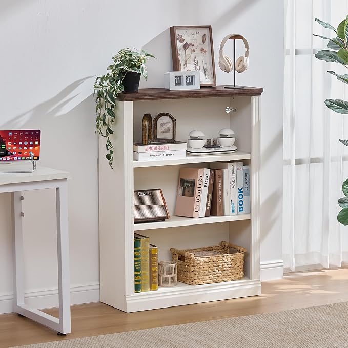 RWYHG 43" White Tall Bookshelf Set of 4,3-Tier Thick Wooden Book Shelf with Adjustable Shelves,Free Standing Farmhouse Bookcase with Open Display Storage,Floor Vintage Bookshelves for Living Room