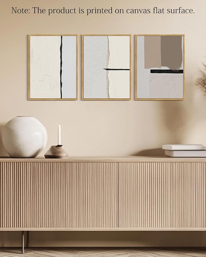 KUVIOKE Neutral Abstract Framed Wall Art Beige Mid Century Textured Wall Decor Minimalist Modern Illustrations Art Print for Living Room Bedroom 12x16in (Natural Framed)