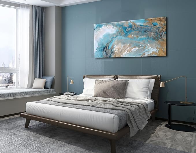 weiyiart Blue Abstract Canvas Wall Art for Living Room, Navy and Gold Fluid Marble Picture Prints, Modern Painting Artwork for Bedroom, Bathroom, Office, Home Decor 20x40 Inch