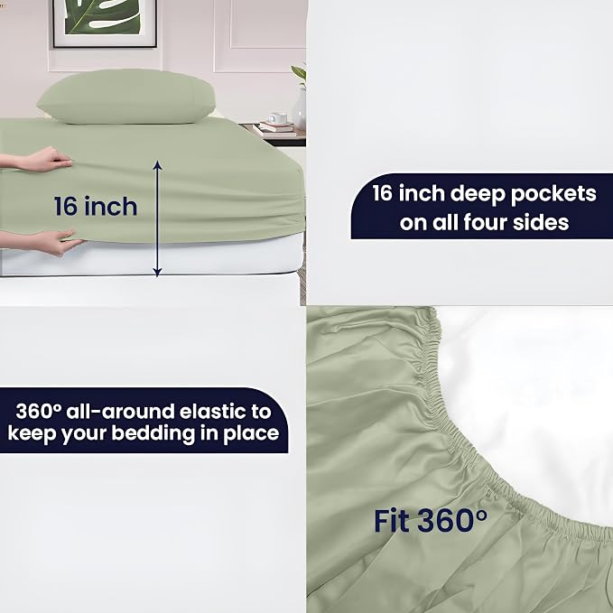 SGI bedding 100% Egyptian Cotton Sheets RV King Size – 600 Thread Count Sheets Set, Soft, Cooling, 15" Deep Pocket, Luxury Hotel Bedding, Breathable, Durable - Moss