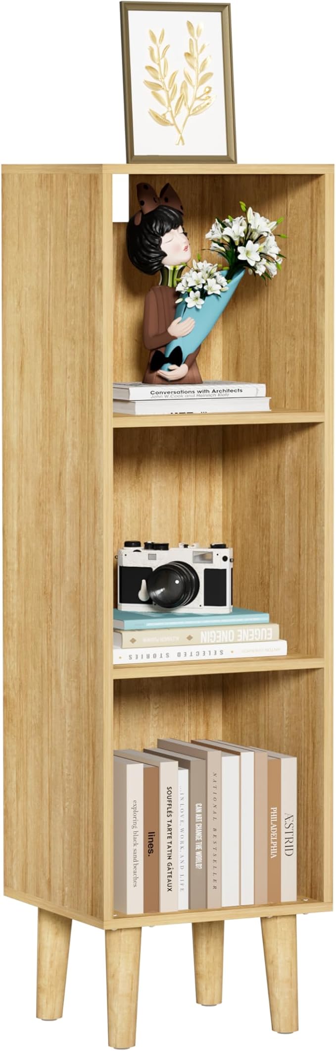3 Cube Bookcase, Wooden Book Shelf Cube Storage Organizer with Legs, 3 Tier Bookshelf Freestanding Open Shelves for Bedroom, Living Room, Home Office (Oak, 3 Cube)