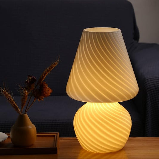 BSOD Taller Mushroom Lamp, Upgrade White Table Lamp Romantic 12' Vintage Swirl Mid-Century Design Classics Glass Home Decor Bedside Lamps for Living Room Bedroom Room Gift