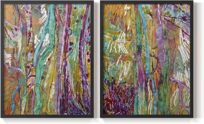 Renditions Gallery Set of 2 Peel & Stick Framed Prints, Modern Abstract Wall Art, Colorful Artistic Painting Wall Decor, Re-Stickable - Ready to Hang - 11"x14" - Black Frame LT588