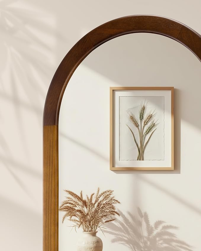 Arched Mirror 24 x 47 Inch,Brown Wood Rustic Bathroom Tempered Wall Mirror with Wood Frame,Round Corner Arch Farmhouse Wooden Vanity Mirror for Living Room,Entryway or Bedroom（Walnut Brown）