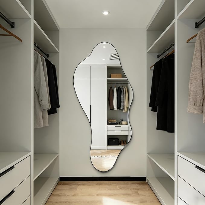 Asymmetrical Mirror Full Length, 63"x30" Large Irregular Mirror with Metal Frame, Modern Abstract Mirrors for Living Room Dressing Bathroom Bedroom Hallway Entryway