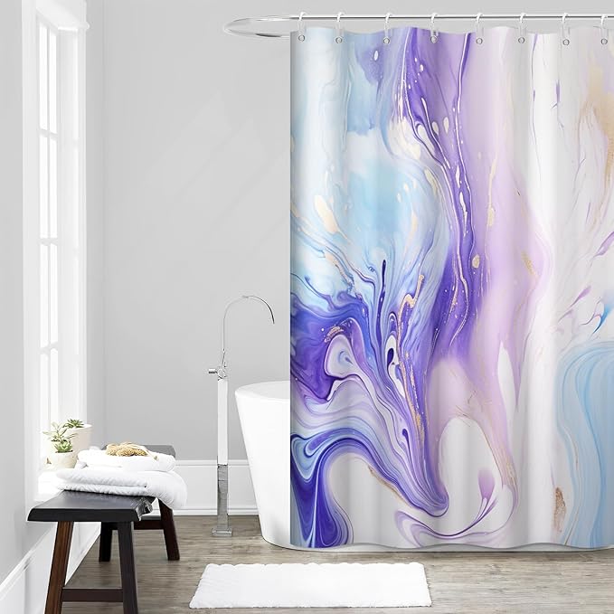 Purple Shower Curtain, Ombre Purple and Blue Marble Shower Curtain for Bathroom Waterproof Abstract Shower Curtain Set with Hooks, 60x72 Inch