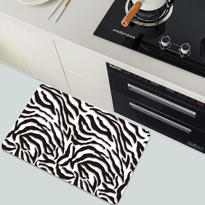 Diatomaceous Earth Bath Mat,Black and White Zebra Print Non-Slip Volume Super Absorbent Fast Drying for Bathroom Kitchen Door mat,Eco-Friendly Easy to Clean 20×31Inch (50 * 80cm)