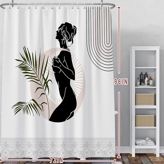 Baocicoo Black Abstract Woman Shower Curtain Boho Mid Century Minimalist Shower Curtain for Bathroom Hostel Hotel Cubicle Bathroom Decorations Waterproof Curtain for Bathroom with Hooks 72x96 Inches