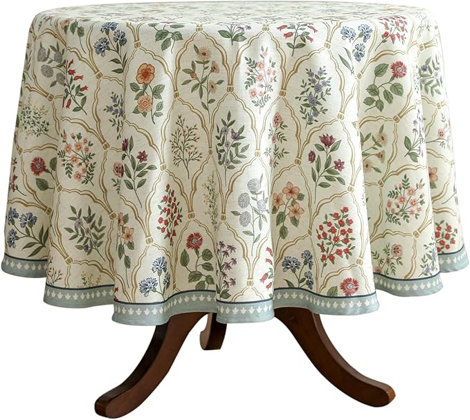 ISAENNE Designer Small Round Tablecloth,Western Linen Colorful Floral Indoor Table Cloth,Wrinkle Resistant Decor Tablecloths for Dining Thanksgiving Kitchen Christmas,Diameter 55"-Serenity B