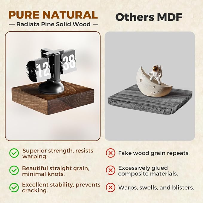 Floating Wall Shelves 6.8x6.8x1.7 Inch – Solid Wood Square Shelves in Dark Oak Finish – Rustic Mini Display Shelves for Entryway, Bathroom, Small Spaces – Set of 2