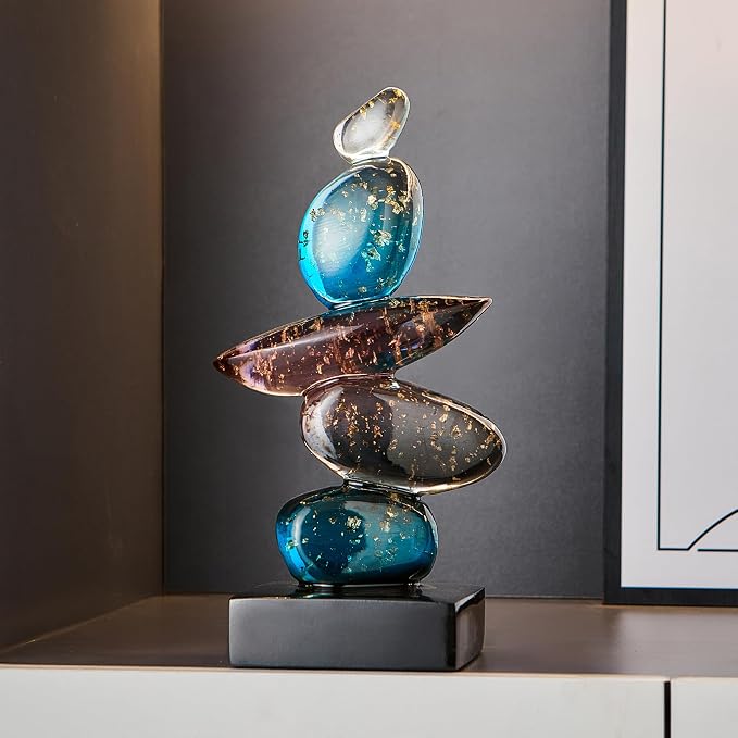 Fake Stone Art Statue Home Decor, Clear Resin Colorful Good Luck Stone Sculptures for Coffee Table Bookshelf Decor, Modern Art Living Room Office Bedroom Decorations