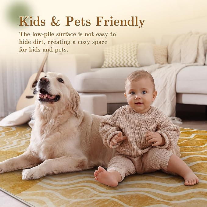 Wonnitar Sun Print Washable Area Rugs, 6x9 Rug for Kids Room Living Room, Gradient Yellow Soft Non Slip Sunshine Boho Ultra-Thin Carpet for Bedroom Classroom Playroom Nursery