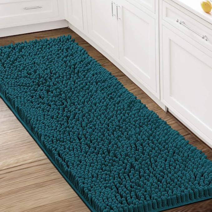 H.VERSAILTEX Bathroom Rugs Bath Mat Bath Rugs Bath Mats for Bathroom Non Slip Extra Soft Chenille Bath Rug Fulffy Shag, Indoor Rug Runner Carpet for Entry Living Room (Dark Teal, Large 59" x 20")