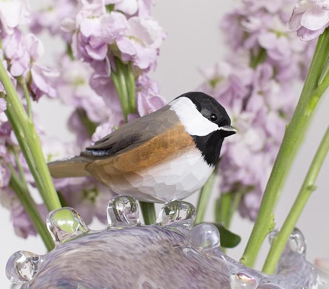 Handmade Black-Capped Chickadee Bird Figurine, Wooden Black-Capped Chickadee Carving, Unique Small Bird Statue for Home Décor or Collectible Gift