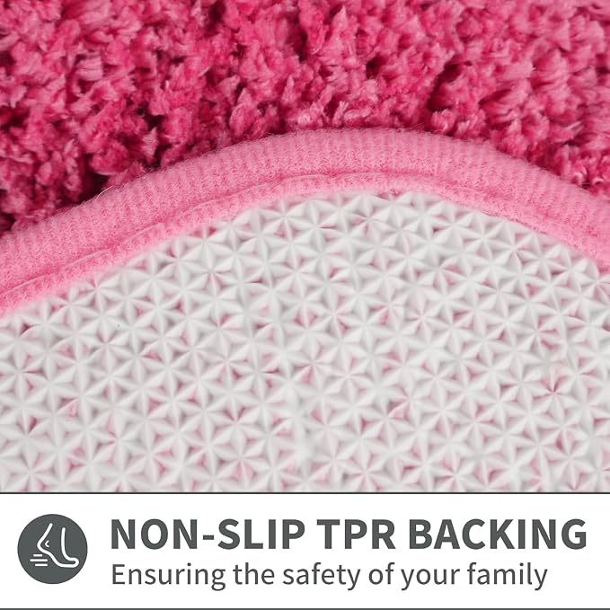 Cute Scalloped Rose Pink Bathroom Rugs Mat,Non Slip Absorbent Quick Dry Bath Mats for Shower Room,Plush Microfiber Bath Rug for Bath Floor Washable Carpet for Shower Tub Sink Bedroom,24"x36"