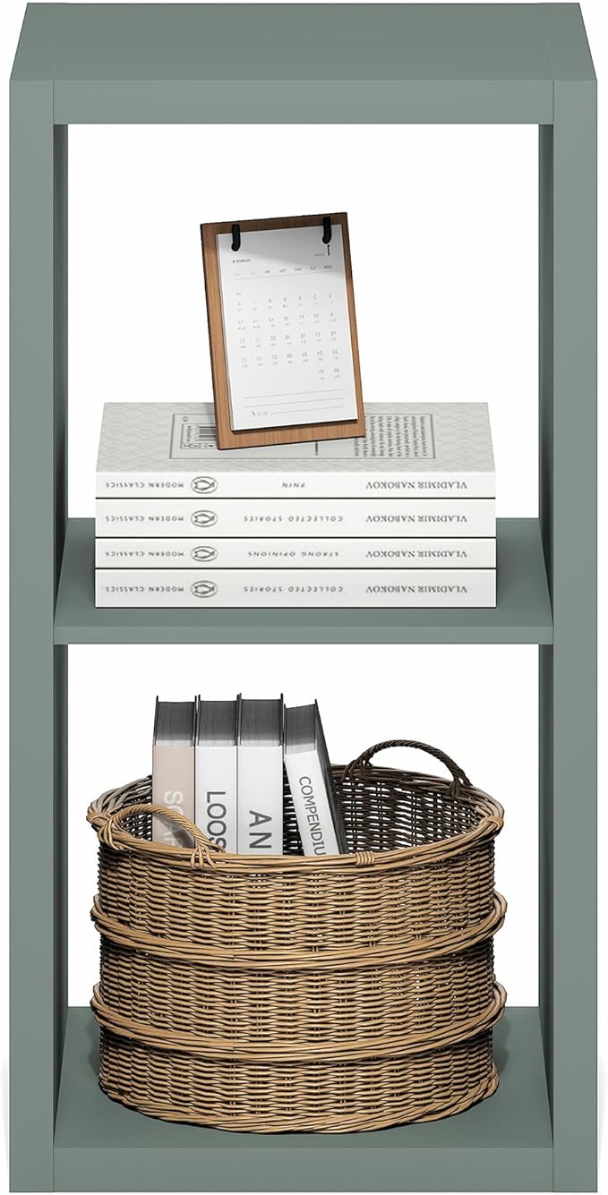 Furinno Cubicle Book Shelf, 2-Cube Bookshelf, Extra Thick Frame Horizontally & Vertically Reversible Bookcase with Open Back, 14.6" x 16" x 30", for Living Room, Bedroom, Home Office, Sage Green