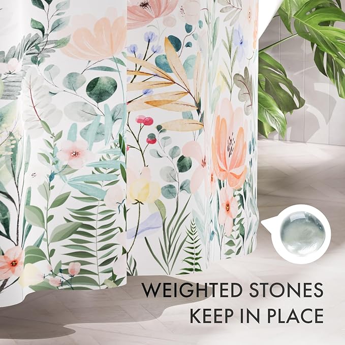 AmazerBath Floral Shower Curtain, Cloth Fall Flower Shower Curtains for Bathroom Decor, Rustic Washable Sunflower Eucalyptus and Leaves Fabric Shower Curtain Sets with 12 Metal Hooks, 72x72 Inches