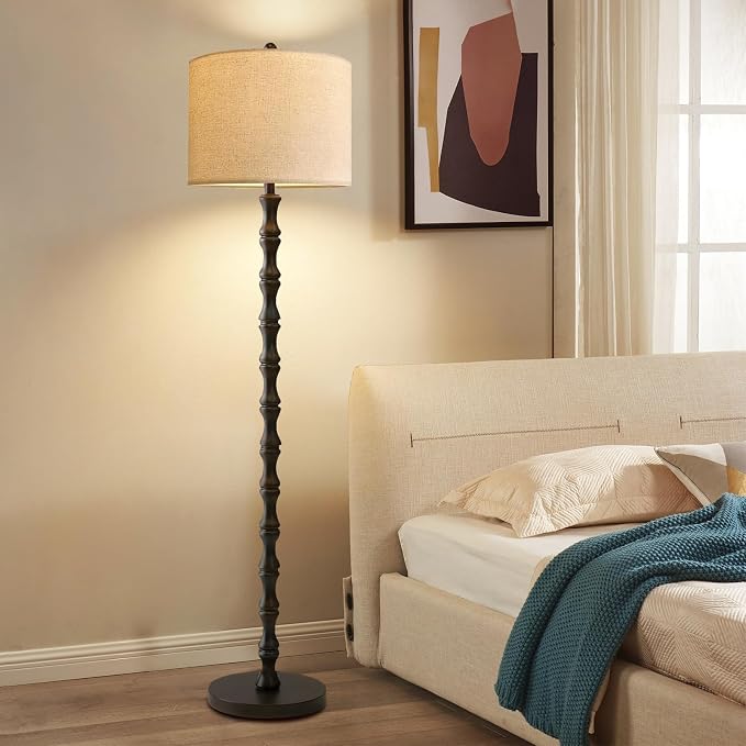 ILLMTW Floor Lamp for Living Room,Bedroom,Vintage Mid Century Standing Lamp with Remote Dimmable,Black Tall Lamp Farmhouse Industrial Rustic Retro Floor Light Boho Bohemian