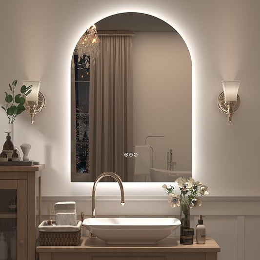 22x32 Arched LED Bathroom Mirror with Lights, Lighted Bathroom Vanity Mirror for Wall, Dimmable Backlit, Anti-Fog, Memory, ETL Listed