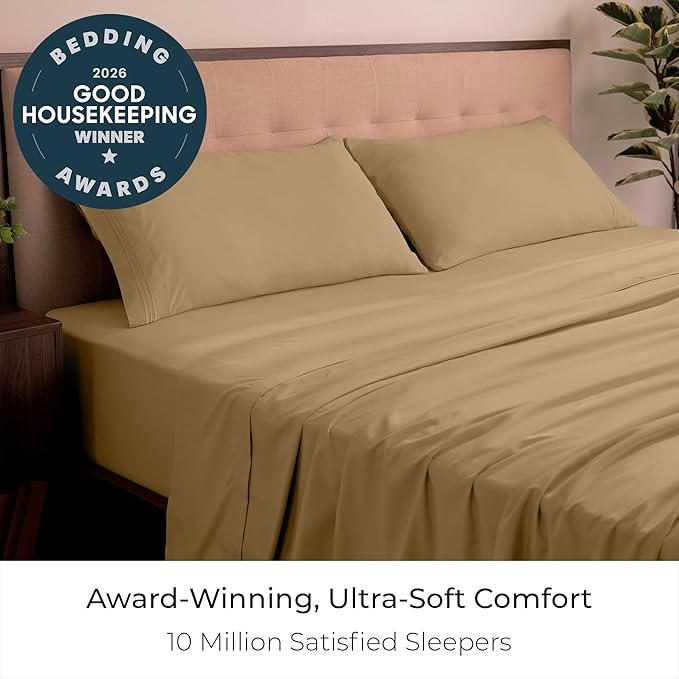 Mellanni California King Sheets Set - 4 PC Iconic Collection Bedding - Hotel Luxury, Extra Soft, Cooling Bed Sheets - Wrinkle, Fade, Stain Resistant (Cal King, Gold)