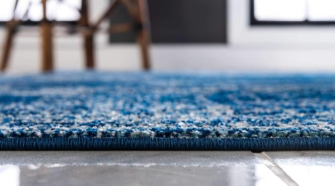 Unique Loom Bromley Collection Area Rug - Wells (2' x 6' 9" Runner, Navy Blue/ Ivory)