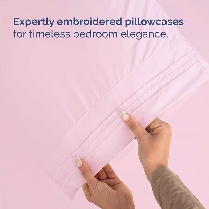 Full Size 4 Piece Sheet Set - Comfy Breathable & Cooling Sheets - Hotel Luxury Bed Sheets for Women and Men - Deep Pockets, Easy-Fit, Soft and Wrinkle Free Sheets - Light Pink Oeko-Tex Bed Sheet Set