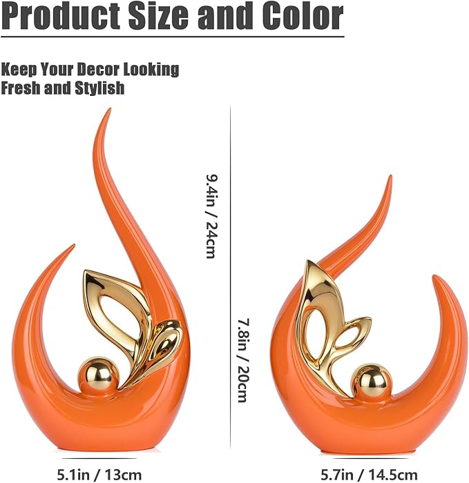 Orange Gold Home Decor Accent,Abstract Ceramic Statue and Sculptures for Living Room,Mid Century Modern Decor for Desktop Bookshelf tv Stand Fireplace Coffee Table Centerpieces Decorations