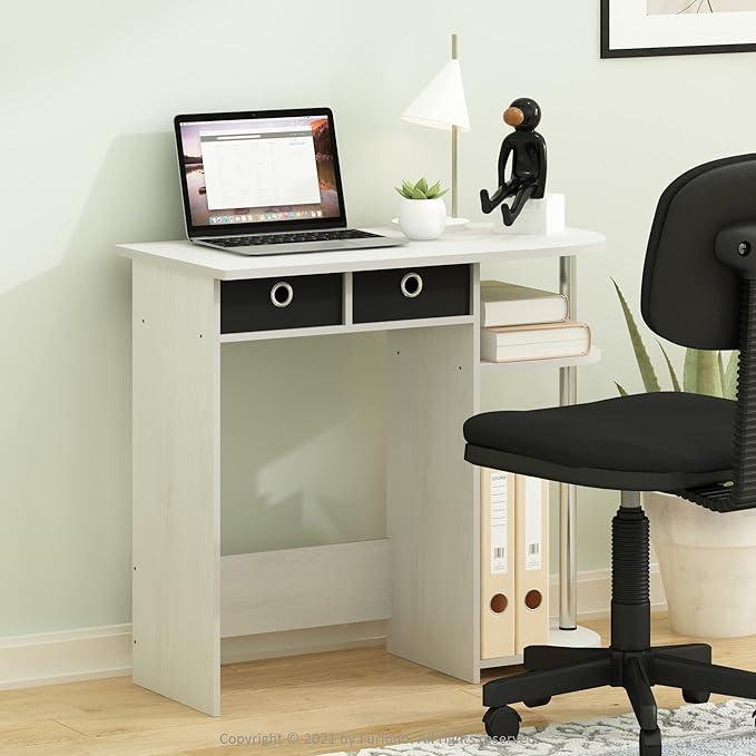 Furinno Go Green Desk, 31.5" Wide Gaming Desk with 2 Side Shelves and Storage Bins, Computer Desk, Office Desk for Home Office, Study Room, Dorm, Bedroom, White Oak