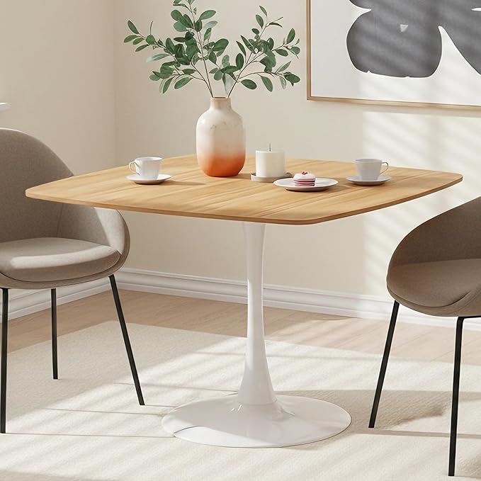 Square Dining Table,42.1" Tulip Table with Metal Pedestal,15-Minute Quick Assembly,Mid Century Modern Leisure Table for Kitchen Small Places Cafe (Faux Oak)