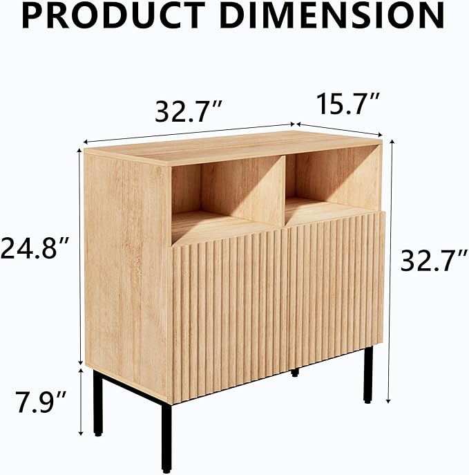 Oxford Fluted Storage Cabinet, Sideboard Buffet Credenza with Doors, Accent Console for Living Dining Room, Entryway, Natural Oak