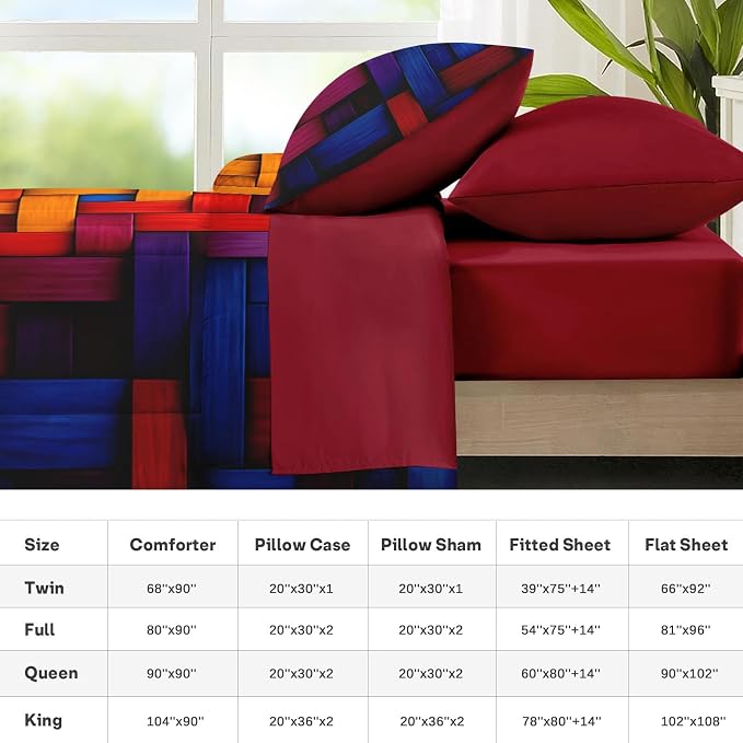 Nesker 7 Pcs Comforter Set King Size, Colorful Geometric Bedding Set for Kids and Adults, Abstract Minimalist Bed Sheet Sets with Fitted Sheet 2 Pillowcases & 2 Shams