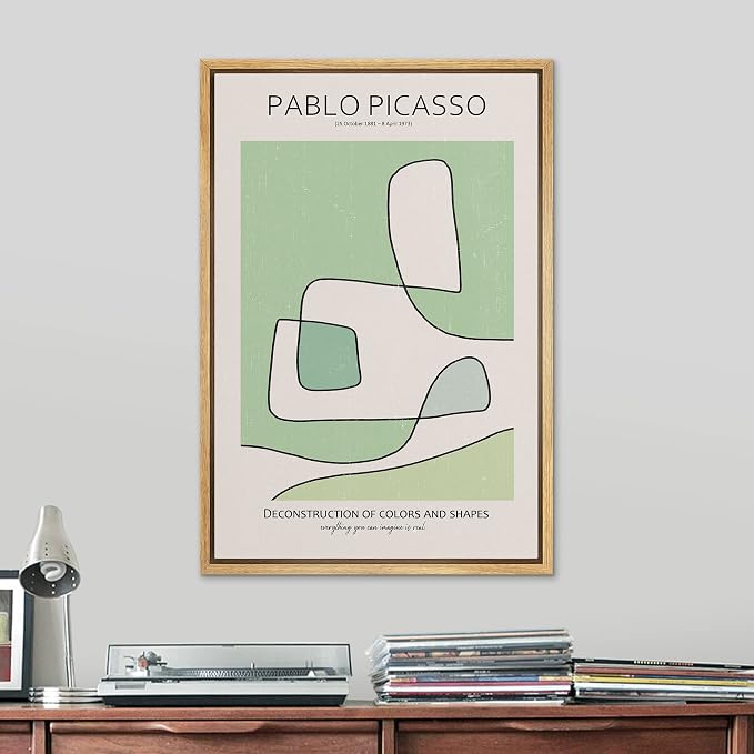 SIGNLEADER Framed Canvas Print Wall Art Pablo Picasso Green Geometric Line Art Abstract Shapes Illustrations Modern Art Decorative Minimal Relax/Calm for Living Room, Bedroom, Office - 24"x36" NATURAL