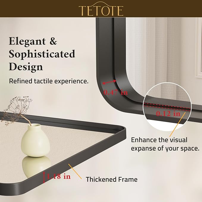 TETOTE Black Framed Mirrors for Bathroom, 30 x 36 Inch Modern Decorative Wall Mounted Rectangle Matte Framed Vanity Mirror (Horizontal/Vertical)