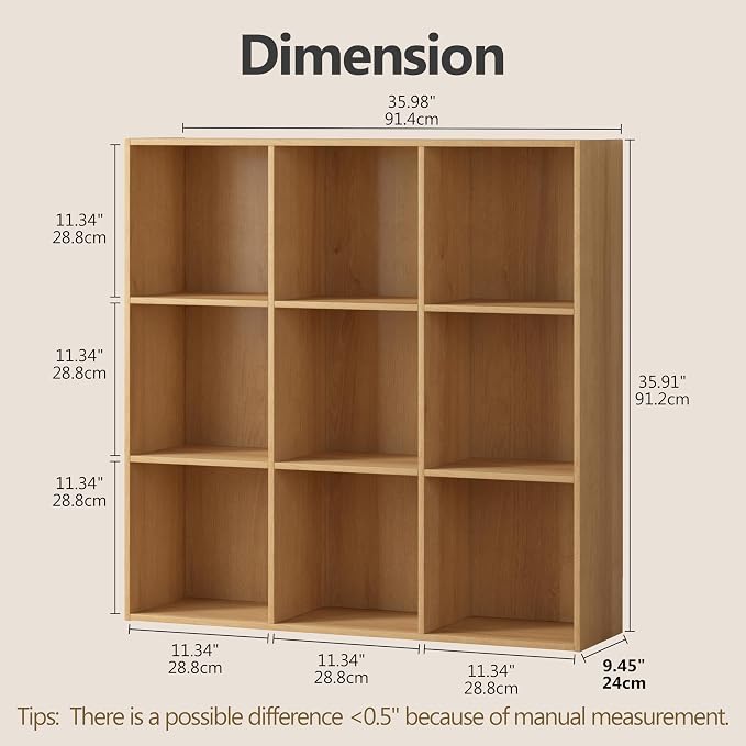 9 Cube Storage Organizer, Wooden Cube Shelves with Closed Back Panel, Reversible Bookcase, Cubes Closet Organizer for Home, Living Room, Kids Room, Office, Bedroom, Study, Hallway