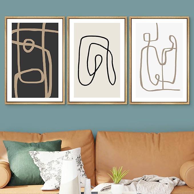 SIGNWIN Framed Canvas Print Wall Art Set Pastel Geometric Line Polygons Abstract Shapes Illustrations Modern Art Decorative Boho Relax/Zen Nordic for Living Room, Bedroom, Office - 24"x36"x3 Natural