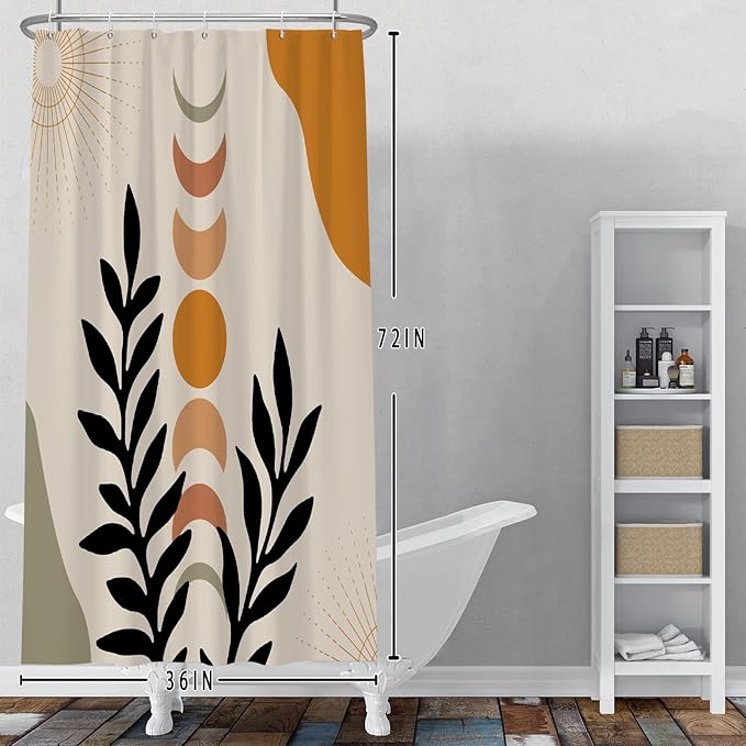 Baocicco Mid Century Shower Curtain Sun and Moon Boho Botanical Abstract Shower Curtains Decorative for Bathroom Bathtubs Waterproof Fabric Shower Curtain with Hooks 36x72 Inches