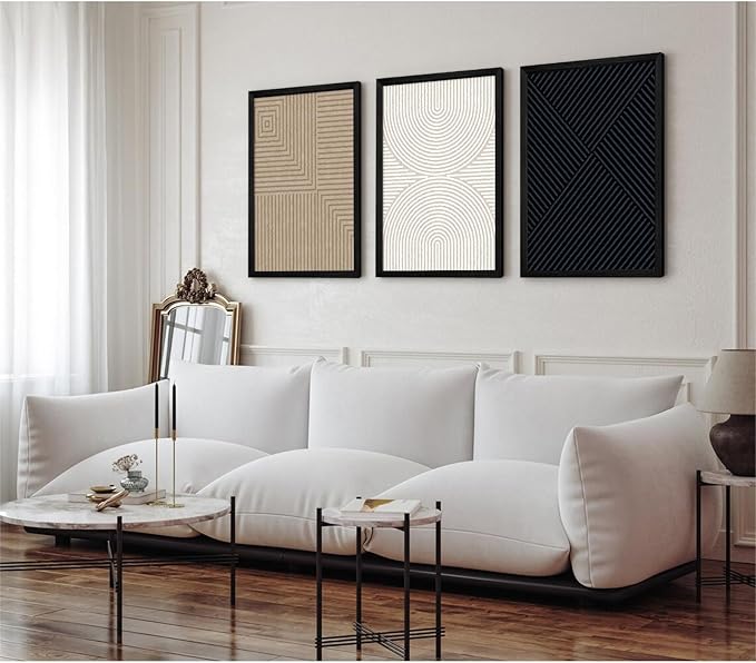 Abstract Modern Wall Decor Art Set of 3 Boho Neutral Canvas Wall Art Beige Minimalist Line Wall Art Decor Brown Black Art Modern Abstract Prints Pictures for Living Room Bedroom 16x24 Inch Framed