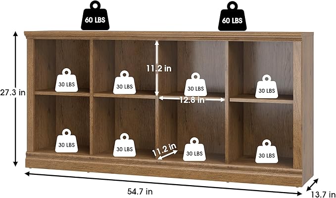Bevfint 8 Cube Storage Organizer Bookcase - 2 Tiers 8 Storage Cube Adjustable Space Book Case, Display Cabinet Organizer, 54.7 inch Width Horizontal Bookshelf for Home Library Office, Vintage Oak