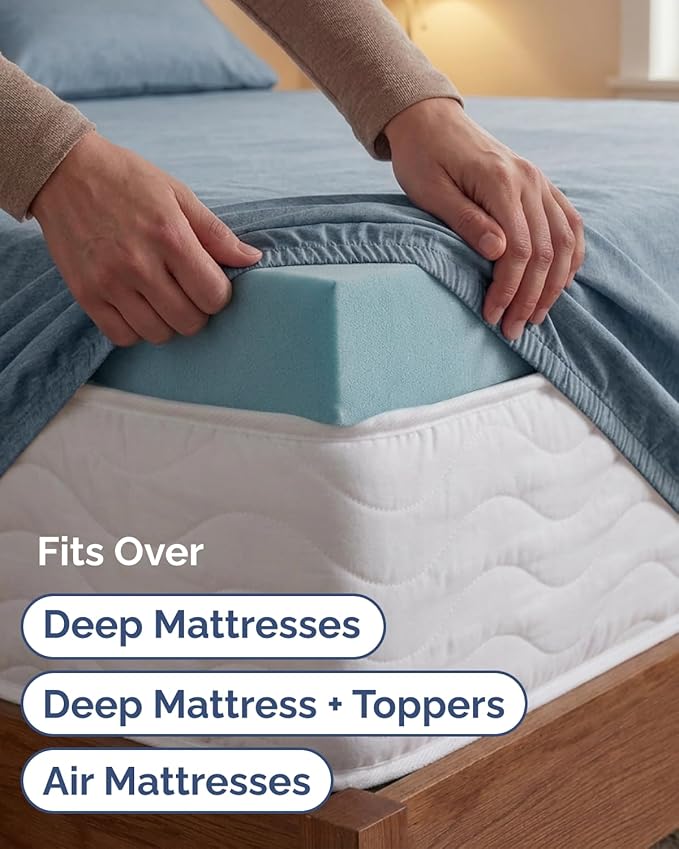 Extra Deep Twin XL Sheet Set - 4 Piece College Dorm Bed Sheets Set with Extra Deep Pockets - Ultra-Soft, Comfy & Breathable Bedding for Women, Men, Kids & Teens - Wrinkle & Fade Free - Heathered Blue
