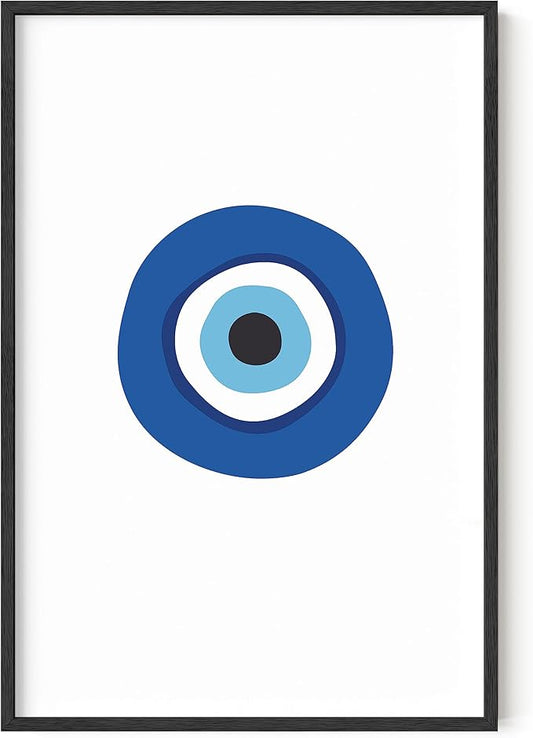 HAUS AND HUES Evil Eye Decor - Navy Blue Wall Art, Evil Eye Wall Decor, Mykonos Artwork, Evil Eyes Print, Big Eyes Painting Prints, Evil Eye Posters For Wall Art Aesthetic (24x26, Framed Black)