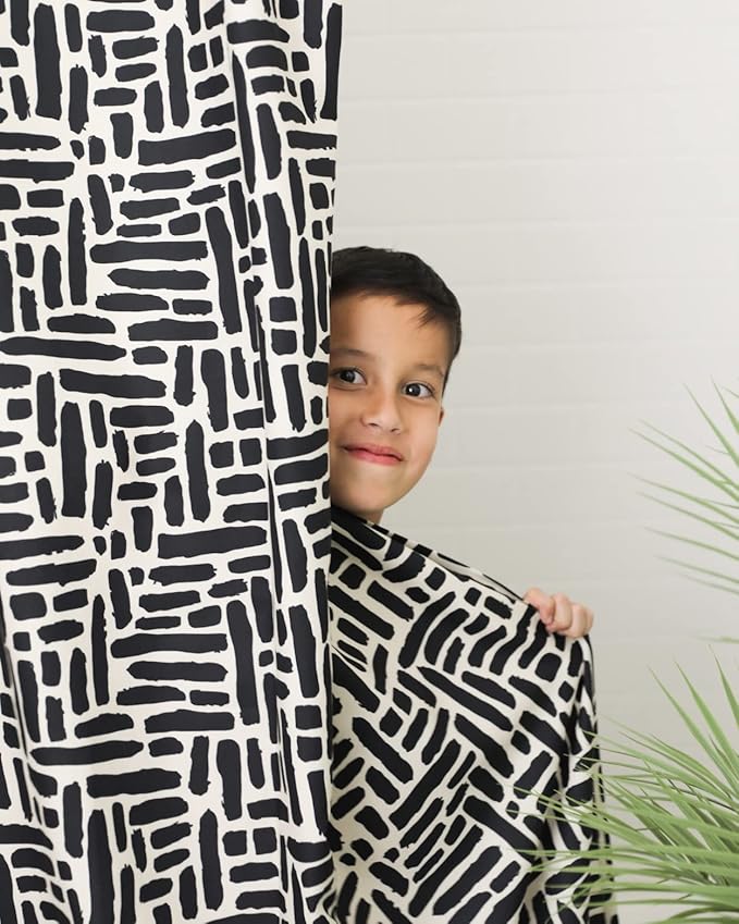 Modern Black and Ivory Brushstroke Print Shower Curtain - Abstract Minimalist Pattern - Neutral Design - Trendy Fabric Shower Curtain for Any Bathroom - 72x72 Inches (Brushstroke)