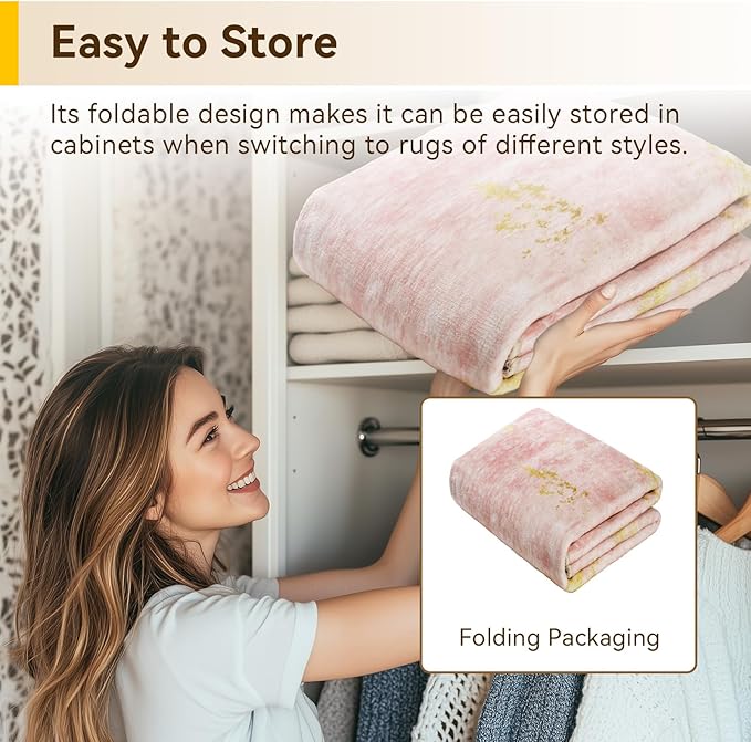 Washable Area Rugs 5'x7' Non-Slip Modern Abstract Soft for Living Room Entryway Bedroom Nursery, Print Pattern, Pink Gold/Golden